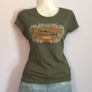 Toppy Olive green Aloha girl tee Sz L